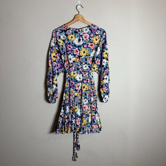 Storia Balloon Sleeve Floral Mini Swing Dress Women's Small Multicolor Belted - Picture 3 of 13